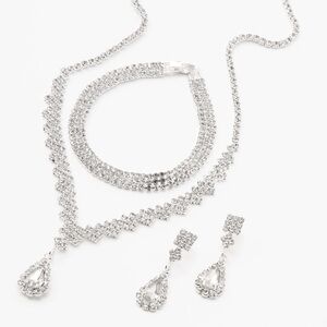 Claire's Silver-tone Cubic Zirconia Necklace, Bracelet and Earring Set